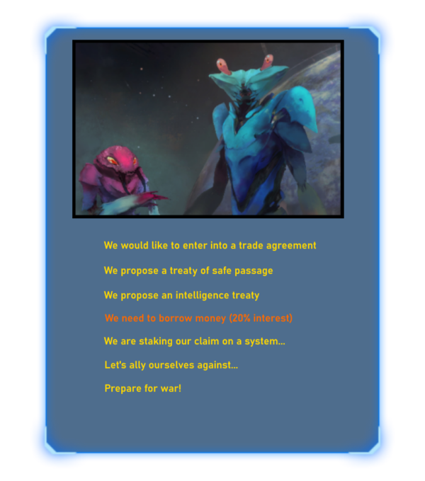 Diplomacy dialog between alien factions