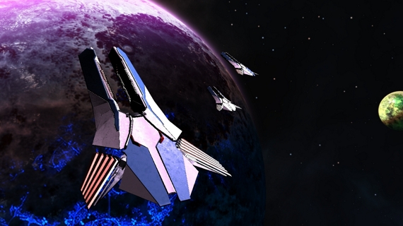 A fleet of ships approaching a planet