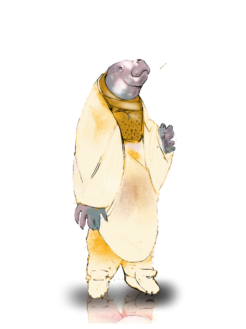 A Nurrtoo, a smiling seal-like diplomat in robes